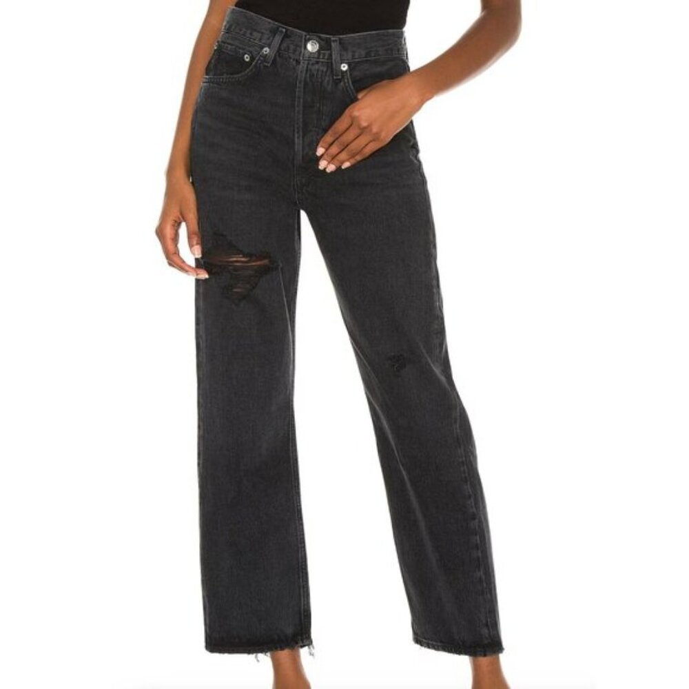 NWT Agolde 90s Crop in Shutter Size 28 Distressed Cotton Button Fly Frayed Hem